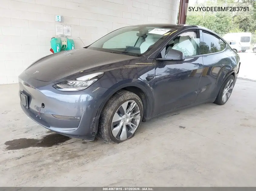 2021 Tesla Model Y Long Range Dual Motor All-Wheel Drive VIN: 5YJYGDEE8MF283751 Lot: 45673816