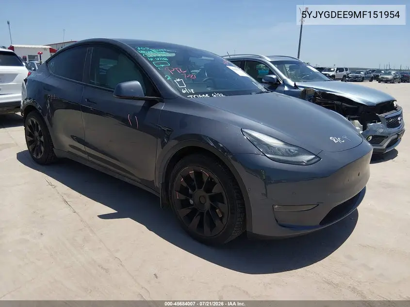 2021 Tesla Model Y Long Range Dual Motor All-Wheel Drive VIN: 5YJYGDEE9MF151954 Lot: 45684007