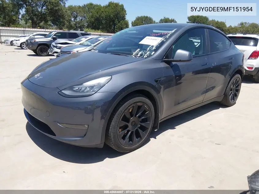 2021 Tesla Model Y Long Range Dual Motor All-Wheel Drive VIN: 5YJYGDEE9MF151954 Lot: 45684007