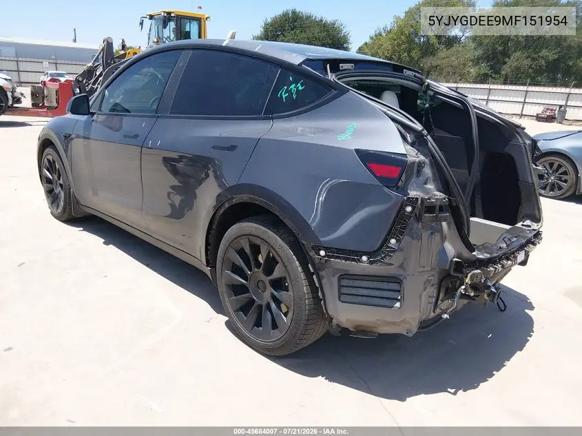 2021 Tesla Model Y Long Range Dual Motor All-Wheel Drive VIN: 5YJYGDEE9MF151954 Lot: 45684007