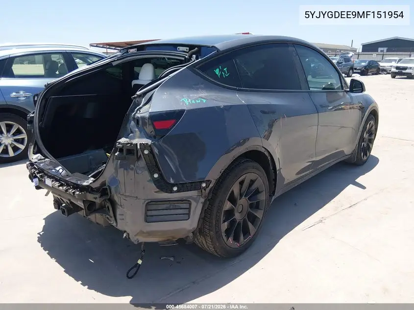 2021 Tesla Model Y Long Range Dual Motor All-Wheel Drive VIN: 5YJYGDEE9MF151954 Lot: 45684007