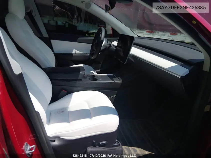 2022 Tesla Model Y Long Range VIN: 7SAYGDEE2NF425385 Lot: 12642218