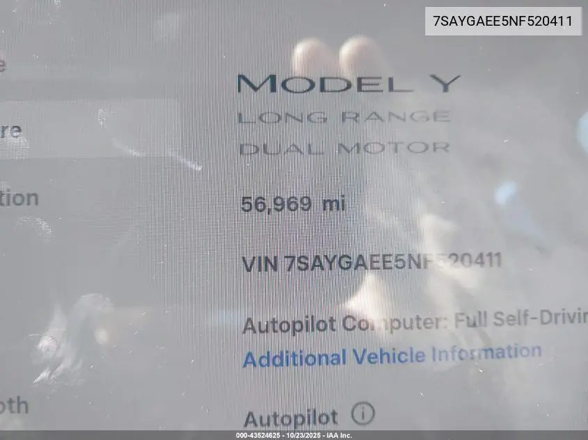 7SAYGAEE5NF520411 2022 Tesla Model Y Long Range Dual Motor All-Wheel Drive