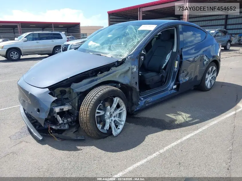 2022 Tesla Model Y Long Range Dual Motor All-Wheel Drive VIN: 7SAYGDEE1NF454652 Lot: 44424656