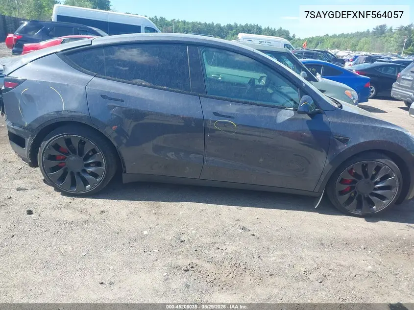 2022 Tesla Model Y Performance Dual Motor All-Wheel Drive VIN: 7SAYGDEFXNF564057 Lot: 45208035