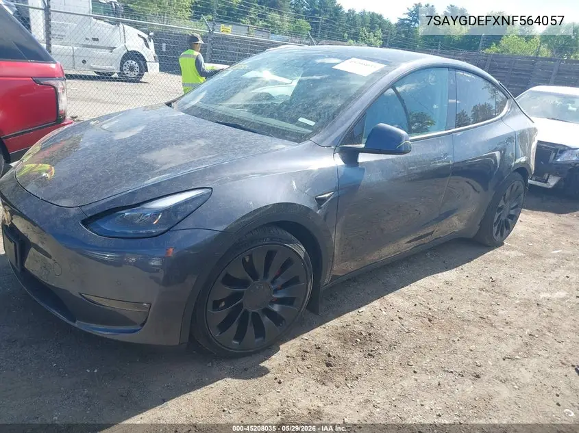 2022 Tesla Model Y Performance Dual Motor All-Wheel Drive VIN: 7SAYGDEFXNF564057 Lot: 45208035
