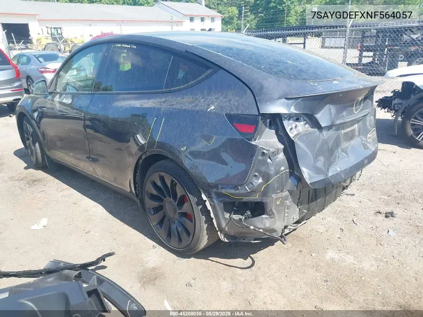 2022 Tesla Model Y Performance Dual Motor All-Wheel Drive VIN: 7SAYGDEFXNF564057 Lot: 45208035