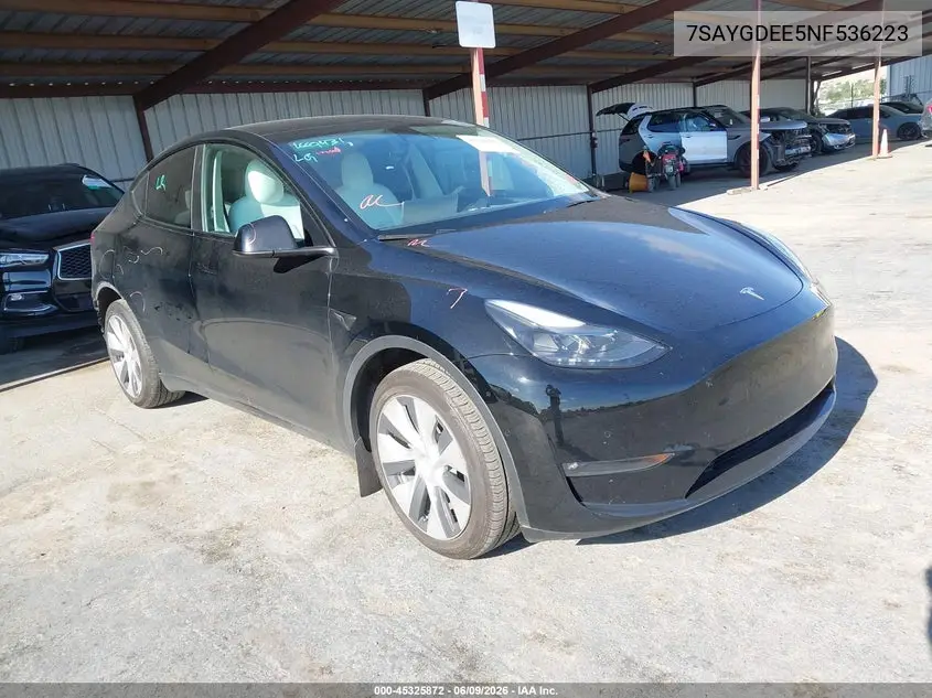 2022 Tesla Model Y Long Range Dual Motor All-Wheel Drive VIN: 7SAYGDEE5NF536223 Lot: 45325872