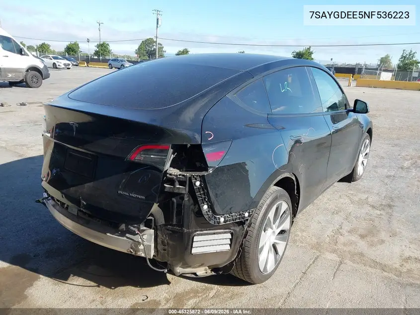 2022 Tesla Model Y Long Range Dual Motor All-Wheel Drive VIN: 7SAYGDEE5NF536223 Lot: 45325872