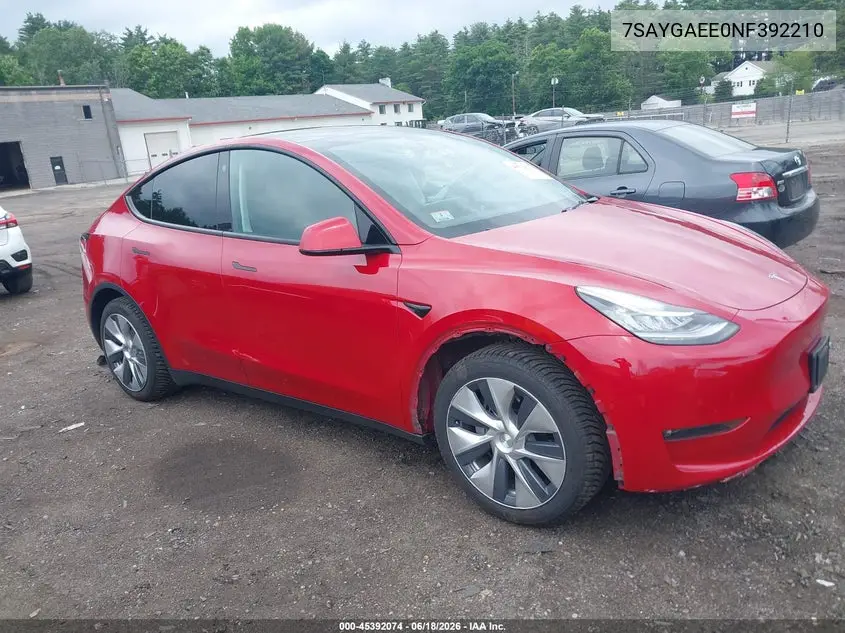 2022 Tesla Model Y Long Range Dual Motor All-Wheel Drive VIN: 7SAYGAEE0NF392210 Lot: 45392074