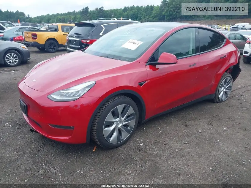 2022 Tesla Model Y Long Range Dual Motor All-Wheel Drive VIN: 7SAYGAEE0NF392210 Lot: 45392074