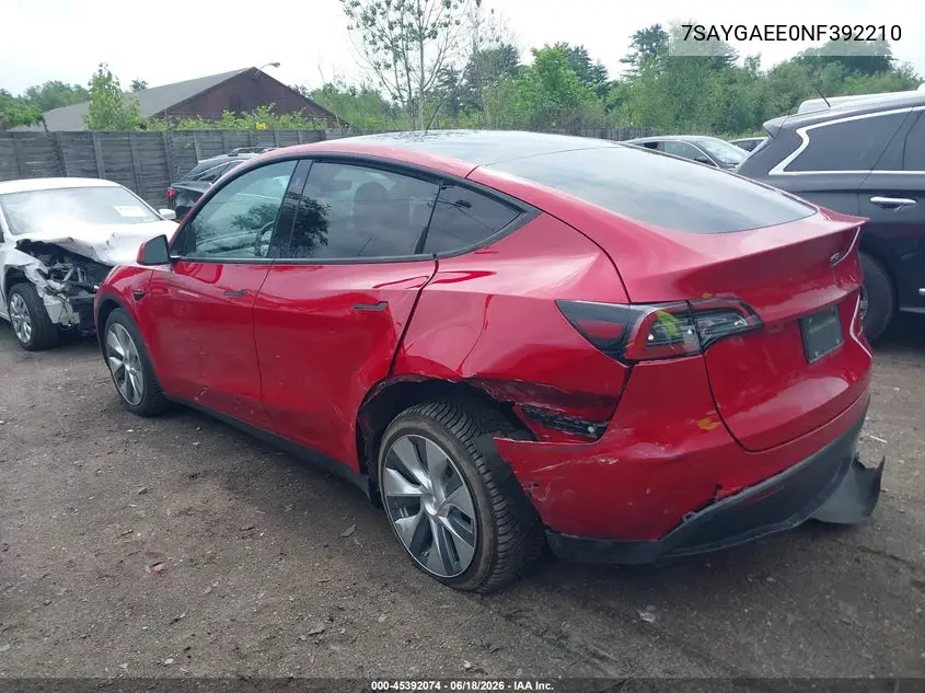 2022 Tesla Model Y Long Range Dual Motor All-Wheel Drive VIN: 7SAYGAEE0NF392210 Lot: 45392074