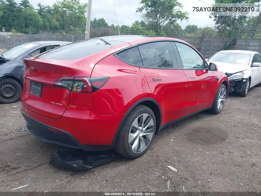 2022 Tesla Model Y Long Range Dual Motor All-Wheel Drive VIN: 7SAYGAEE0NF392210 Lot: 45392074
