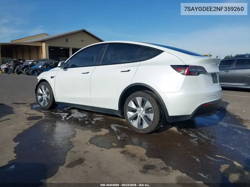 2022 Tesla Model Y Long Range Dual Motor All-Wheel Drive VIN: 7SAYGDEE2NF359260 Lot: 45454006