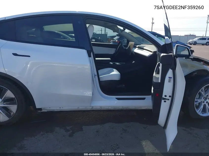 2022 Tesla Model Y Long Range Dual Motor All-Wheel Drive VIN: 7SAYGDEE2NF359260 Lot: 45454006