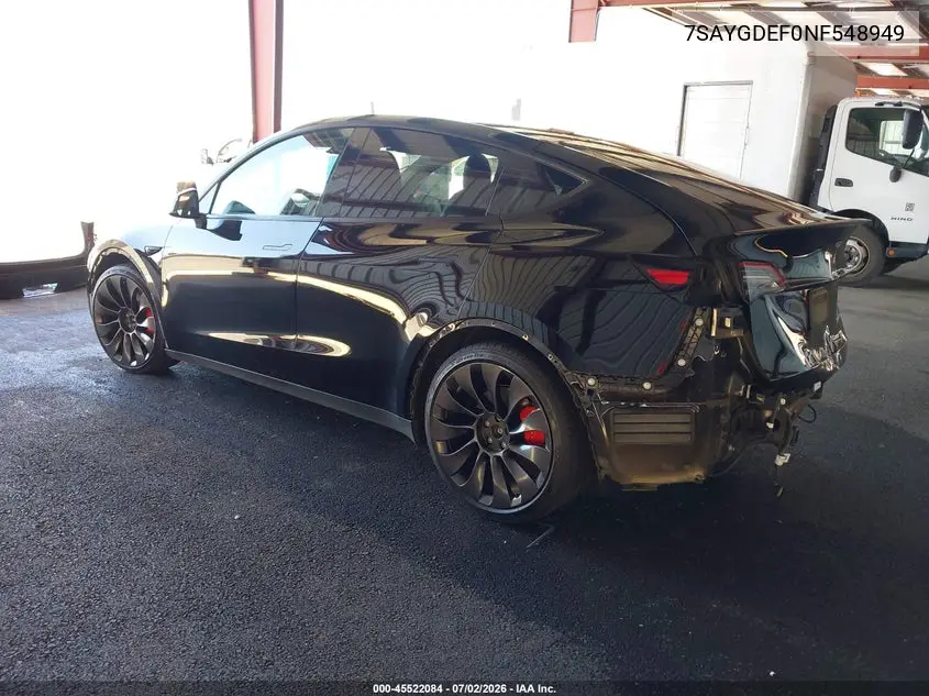 2022 Tesla Model Y Performance Dual Motor All-Wheel Drive VIN: 7SAYGDEF0NF548949 Lot: 45522084
