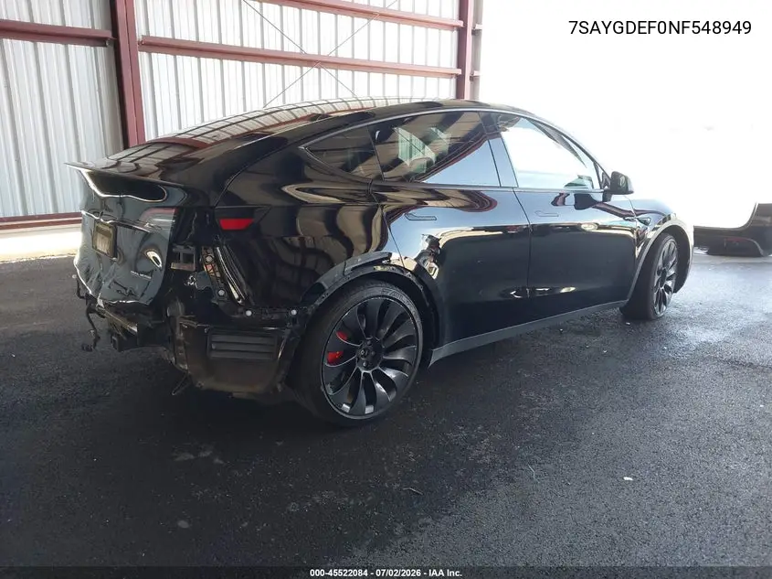 2022 Tesla Model Y Performance Dual Motor All-Wheel Drive VIN: 7SAYGDEF0NF548949 Lot: 45522084
