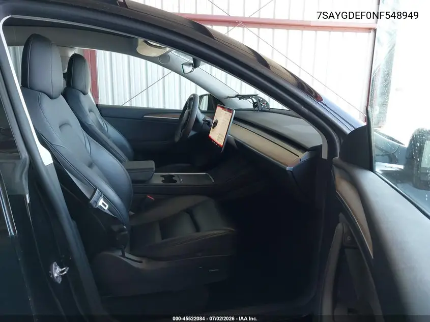 2022 Tesla Model Y Performance Dual Motor All-Wheel Drive VIN: 7SAYGDEF0NF548949 Lot: 45522084