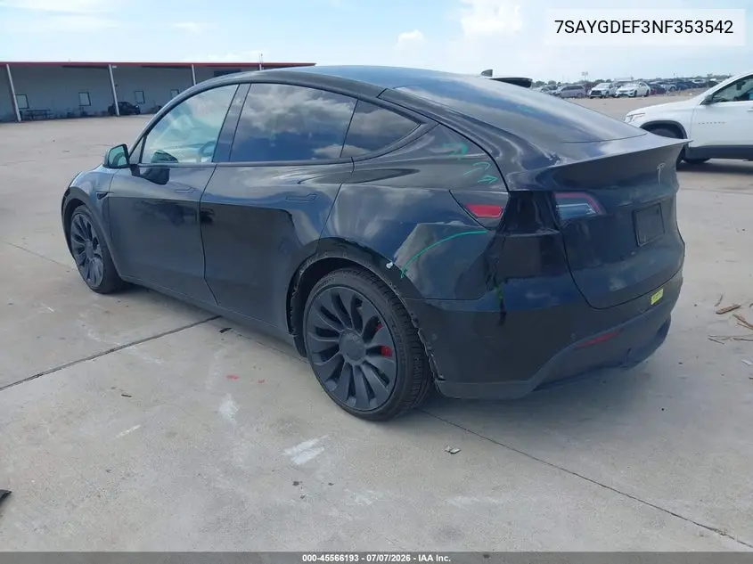 2022 Tesla Model Y Performance Dual Motor All-Wheel Drive VIN: 7SAYGDEF3NF353542 Lot: 45566193