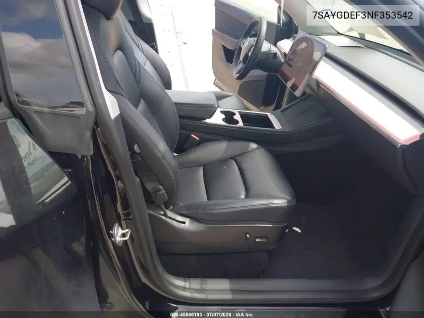 2022 Tesla Model Y Performance Dual Motor All-Wheel Drive VIN: 7SAYGDEF3NF353542 Lot: 45566193