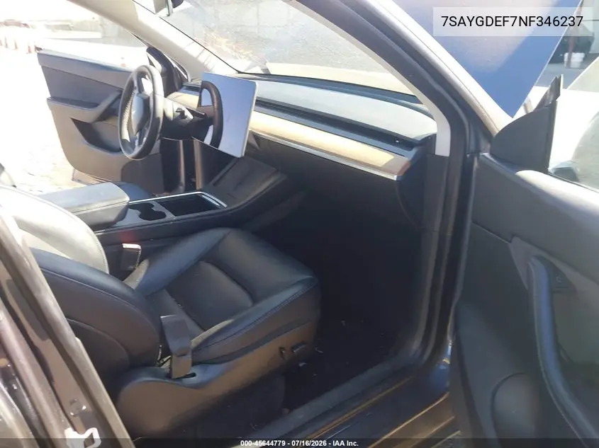 2022 Tesla Model Y Performance Dual Motor All-Wheel Drive VIN: 7SAYGDEF7NF346237 Lot: 45644779