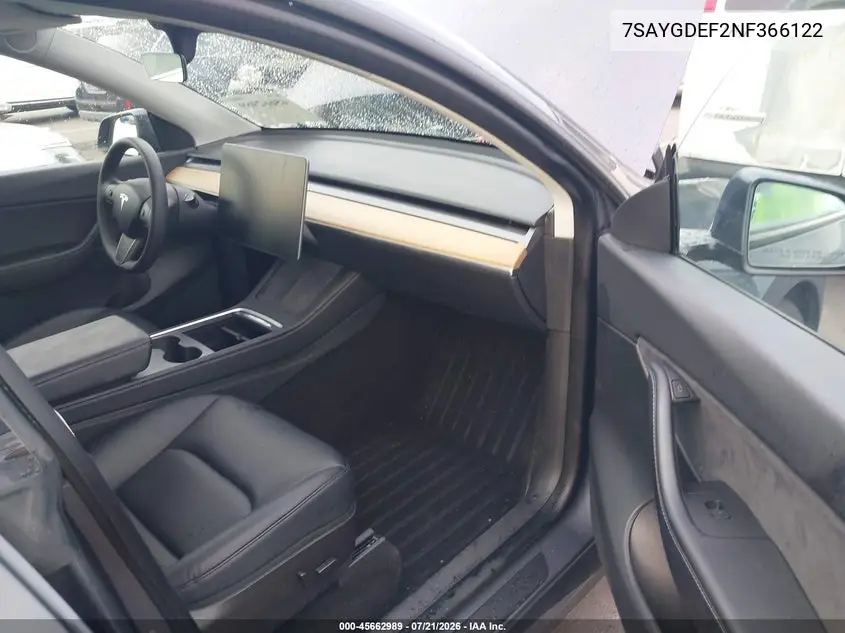 2022 Tesla Model Y Performance Dual Motor All-Wheel Drive VIN: 7SAYGDEF2NF366122 Lot: 45662989