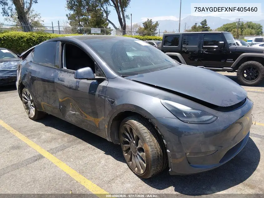 2022 Tesla Model Y Performance Dual Motor All-Wheel Drive VIN: 7SAYGDEFXNF405460 Lot: 45663926