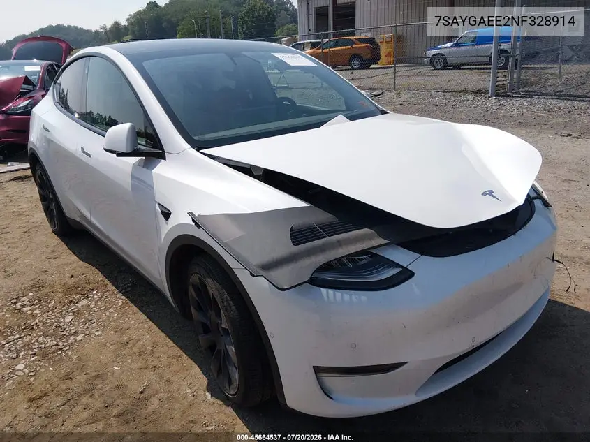 2022 Tesla Model Y Long Range Dual Motor All-Wheel Drive VIN: 7SAYGAEE2NF328914 Lot: 45664537