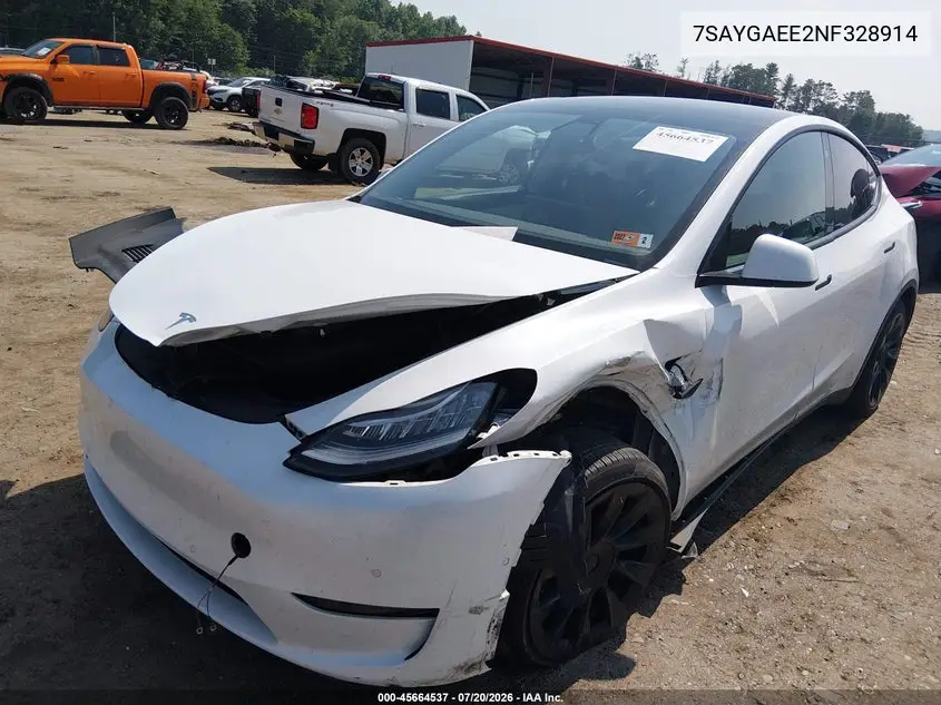 2022 Tesla Model Y Long Range Dual Motor All-Wheel Drive VIN: 7SAYGAEE2NF328914 Lot: 45664537