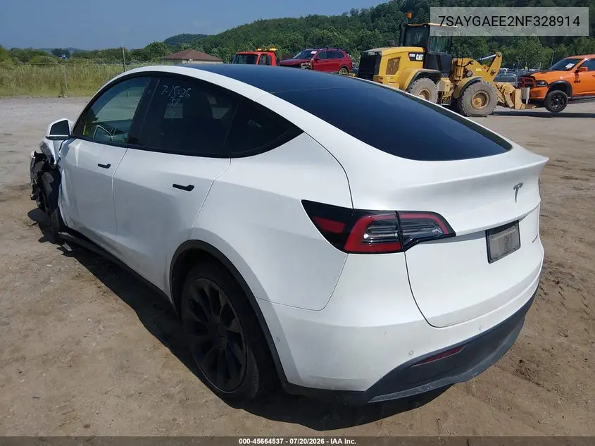 2022 Tesla Model Y Long Range Dual Motor All-Wheel Drive VIN: 7SAYGAEE2NF328914 Lot: 45664537