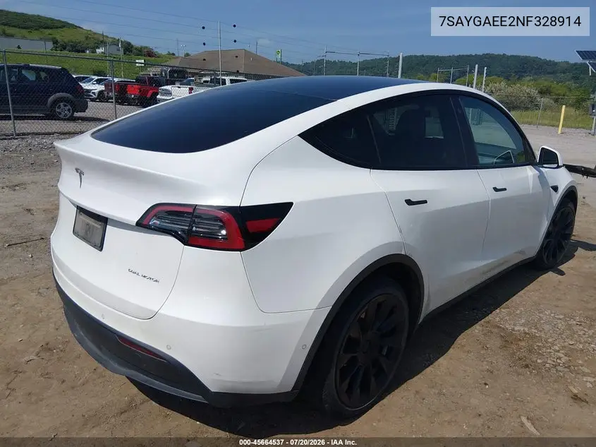 2022 Tesla Model Y Long Range Dual Motor All-Wheel Drive VIN: 7SAYGAEE2NF328914 Lot: 45664537