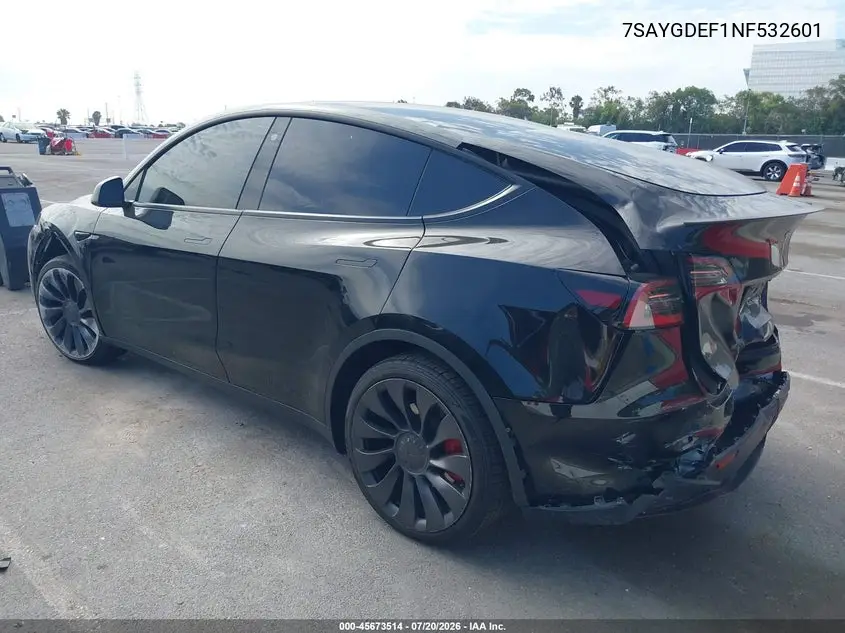 2022 Tesla Model Y Performance Dual Motor All-Wheel Drive VIN: 7SAYGDEF1NF532601 Lot: 45673514
