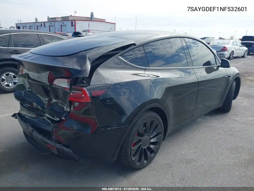 2022 Tesla Model Y Performance Dual Motor All-Wheel Drive VIN: 7SAYGDEF1NF532601 Lot: 45673514