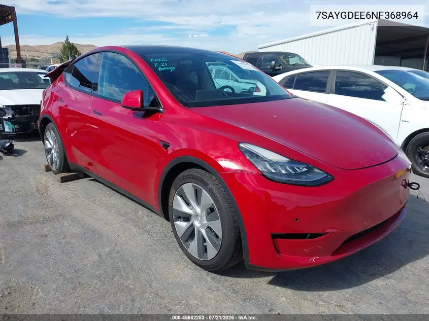2022 Tesla Model Y Long Range Dual Motor All-Wheel Drive VIN: 7SAYGDEE6NF368964 Lot: 45682283