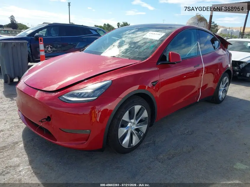 2022 Tesla Model Y Long Range Dual Motor All-Wheel Drive VIN: 7SAYGDEE6NF368964 Lot: 45682283