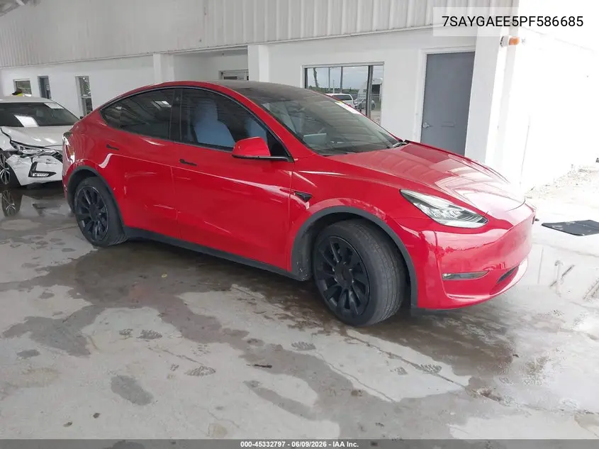 2023 Tesla Model Y Awd/Long Range Dual Motor All-Wheel Drive VIN: 7SAYGAEE5PF586685 Lot: 45332797