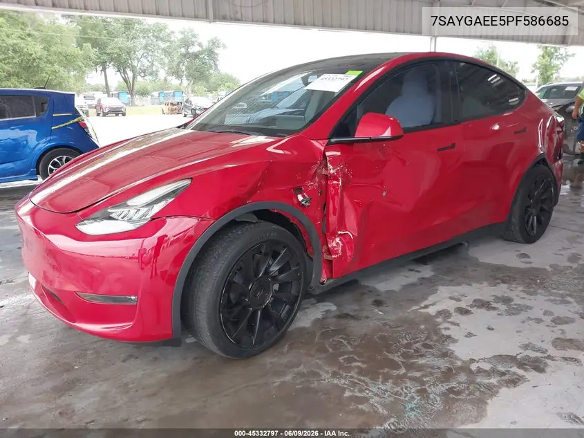 2023 Tesla Model Y Awd/Long Range Dual Motor All-Wheel Drive VIN: 7SAYGAEE5PF586685 Lot: 45332797