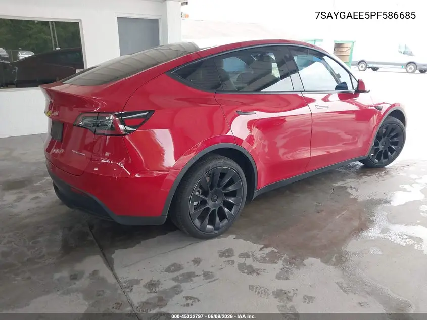 2023 Tesla Model Y Awd/Long Range Dual Motor All-Wheel Drive VIN: 7SAYGAEE5PF586685 Lot: 45332797