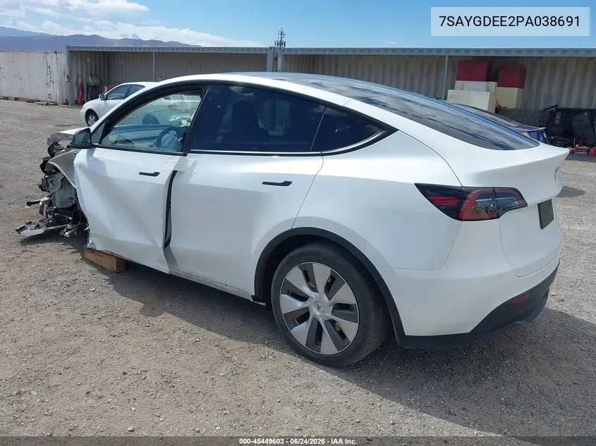 2023 Tesla Model Y Awd/Long Range Dual Motor All-Wheel Drive VIN: 7SAYGDEE2PA038691 Lot: 45449603