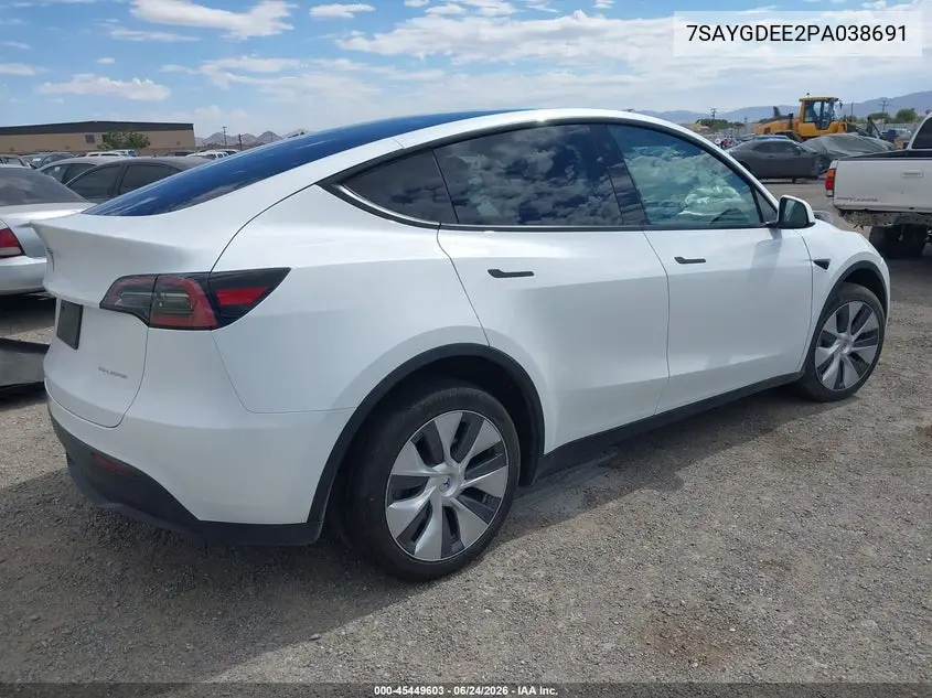 2023 Tesla Model Y Awd/Long Range Dual Motor All-Wheel Drive VIN: 7SAYGDEE2PA038691 Lot: 45449603