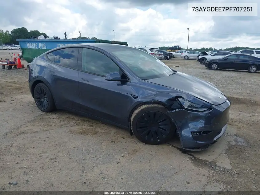 2023 Tesla Model Y Awd/Long Range Dual Motor All-Wheel Drive VIN: 7SAYGDEE7PF707251 Lot: 45596603