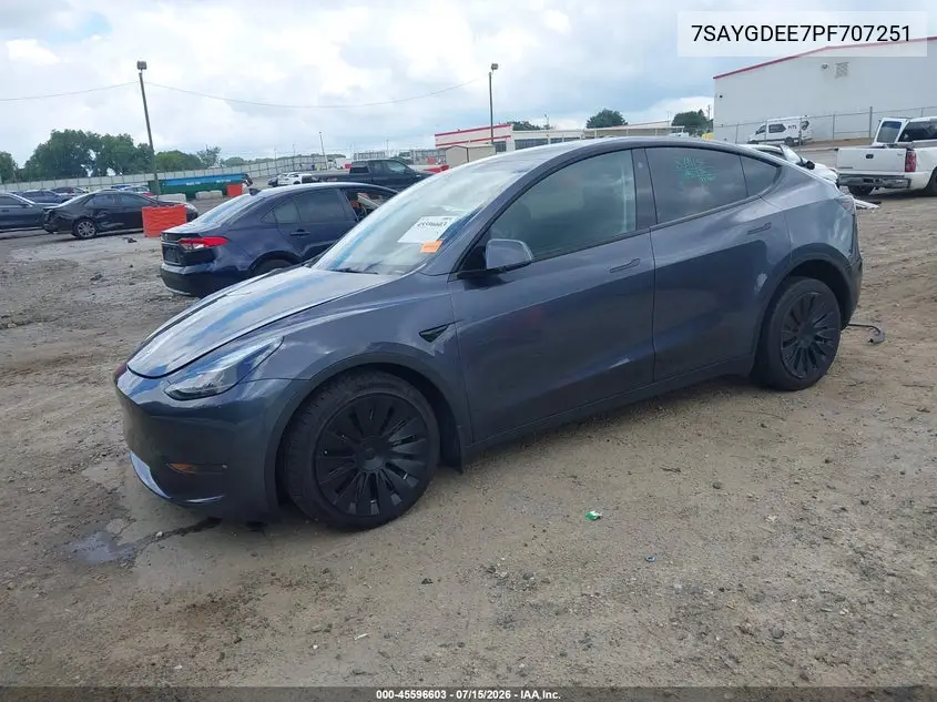2023 Tesla Model Y Awd/Long Range Dual Motor All-Wheel Drive VIN: 7SAYGDEE7PF707251 Lot: 45596603