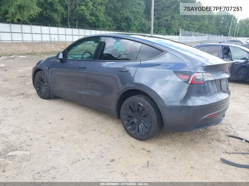 2023 Tesla Model Y Awd/Long Range Dual Motor All-Wheel Drive VIN: 7SAYGDEE7PF707251 Lot: 45596603