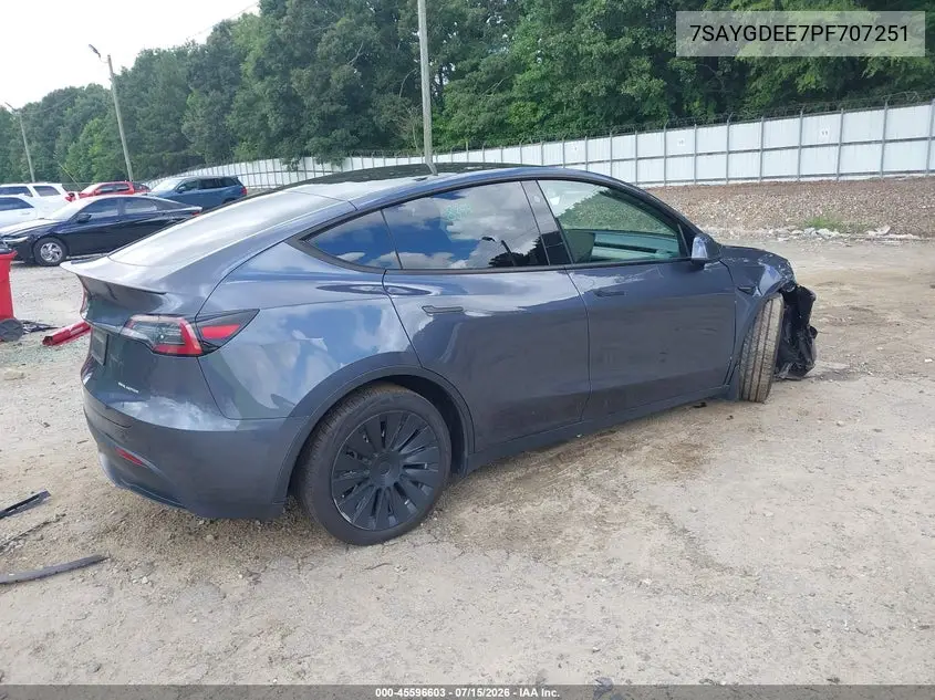 2023 Tesla Model Y Awd/Long Range Dual Motor All-Wheel Drive VIN: 7SAYGDEE7PF707251 Lot: 45596603