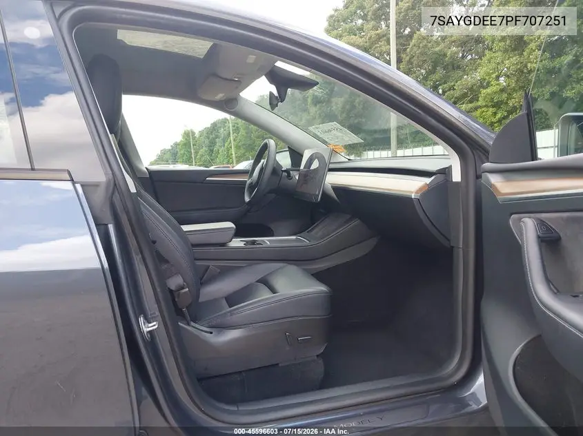 2023 Tesla Model Y Awd/Long Range Dual Motor All-Wheel Drive VIN: 7SAYGDEE7PF707251 Lot: 45596603