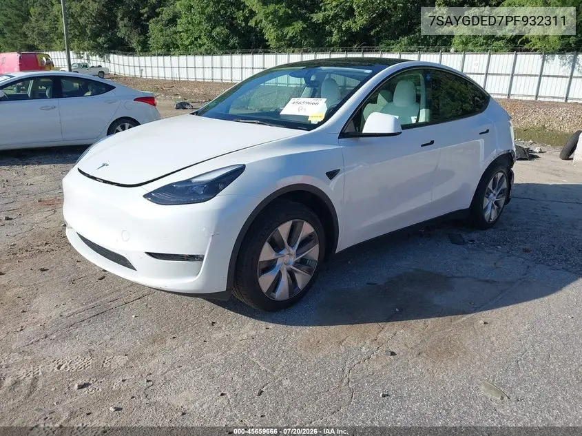 2023 Tesla Model Y Rwd VIN: 7SAYGDED7PF932311 Lot: 45659666