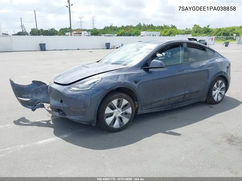 2023 Tesla Model Y Awd/Long Range Dual Motor All-Wheel Drive VIN: 7SAYGDEE1PA038858 Lot: 45687172