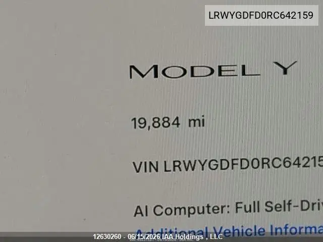 2024 Tesla Model Y Long Range/Rwd VIN: LRWYGDFD0RC642159 Lot: 12630260