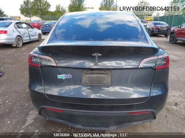 2024 Tesla Model Y Long Range/Rwd VIN: LRWYGDFD0RC642159 Lot: 12630260