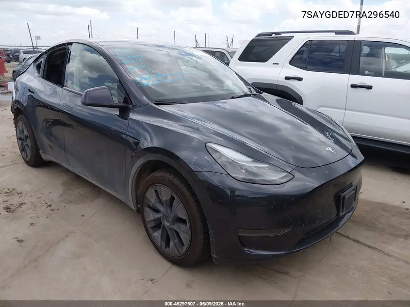 2024 Tesla Model Y Long Range Single Motor Rear-Wheel Drive/Rwd VIN: 7SAYGDED7RA296540 Lot: 45297507